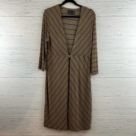 Chico’s Travelers Striped Clip Front Duster Cardigan Size M - Picture 1 of 9